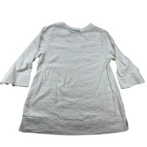 Lands End White Linen Blend V Neck 3/4 Sleeve Tunic Top Size‎ L